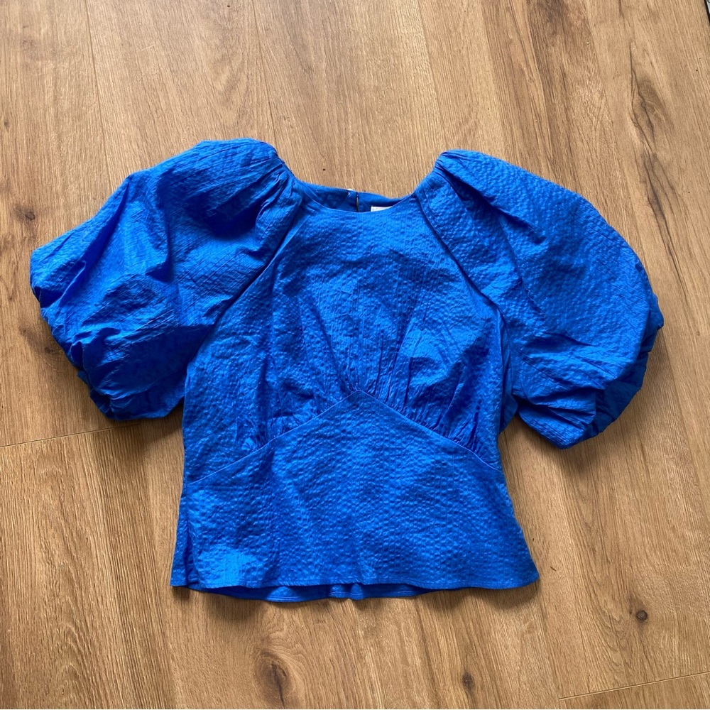 Frame Denim Blue Puff Sleeve Blouse